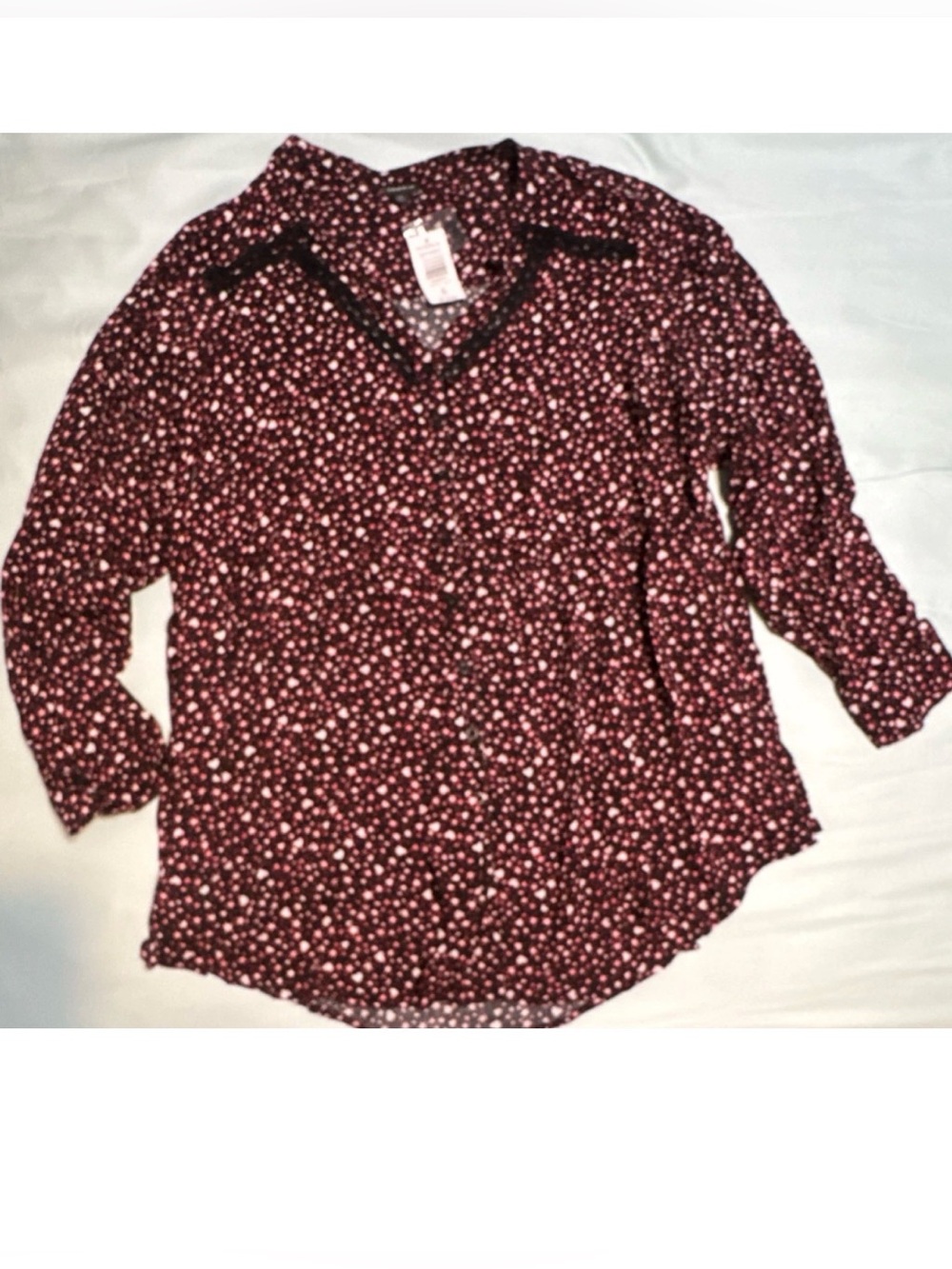 Torrid Chiffon Hearts Stars V-Neck Button Front Blouse 4X Plus Black Pink Stars